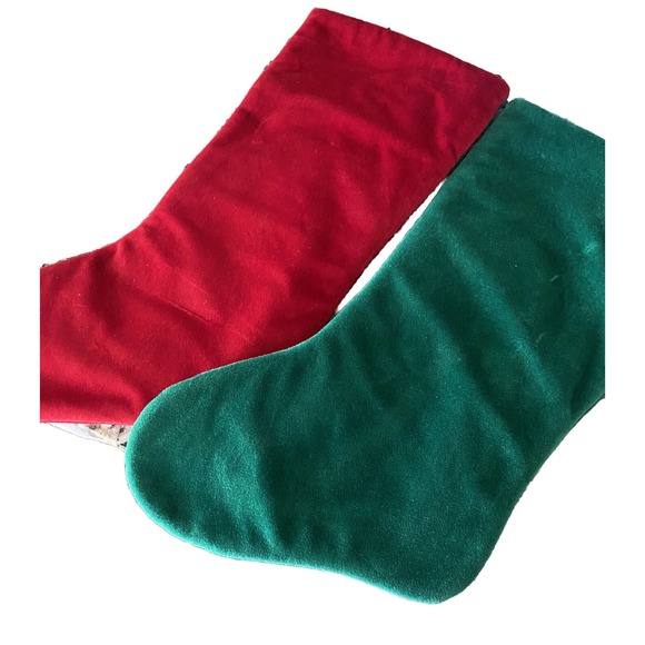 New Set/2 Velvet 2-Dimensional Christmas Holiday Stockings Santa w/ Star, Puppy - Picture 4 of 4